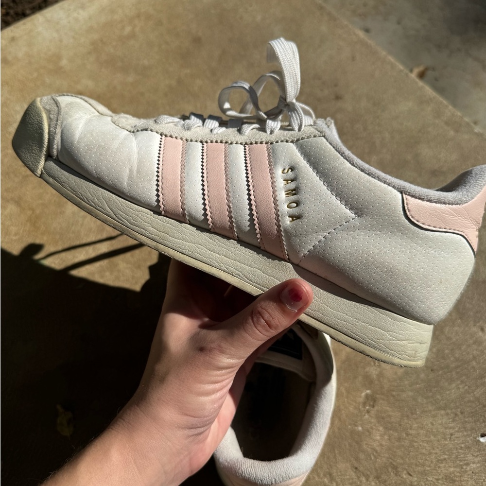 adidas Women's White and Light Pink Sneakers